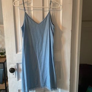 Denim dress with distressed detail